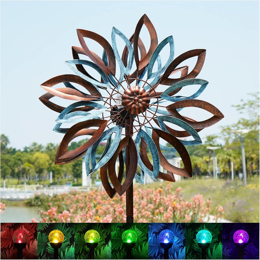 Large Outdoor Metal Wind Spinners with Solar Lights for Gardens