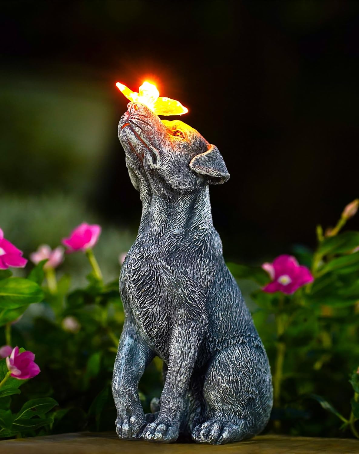 Goodeco Dog Statue with Solar Butterfly for Outdoor Decor