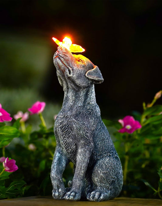 Goodeco Dog Statue with Solar Butterfly for Outdoor Decor