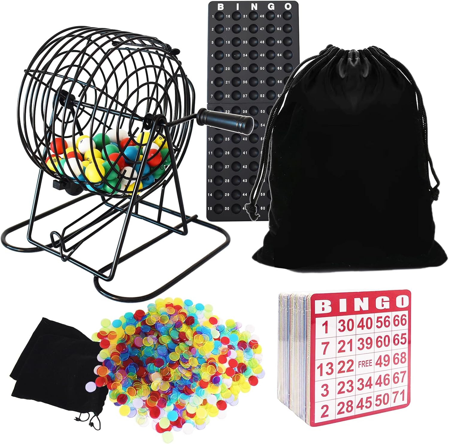 Deluxe Bingo Game Set with Metal Cage and Colorful Chips
