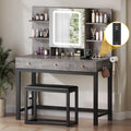Retro Grey Vanity Desk: Hidden Jewelry Storage, 3 Lighting Colors!