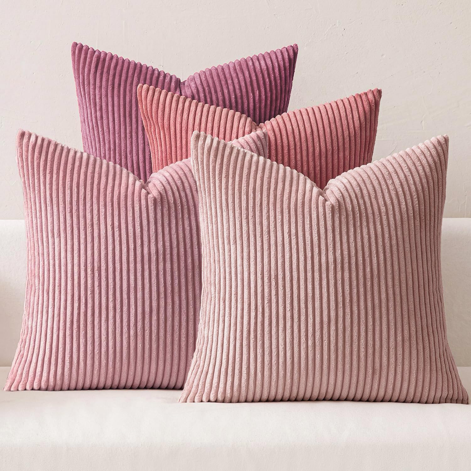 MIULEE Pack of 4 Purple Pink Corduroy Decorative Pillow Covers