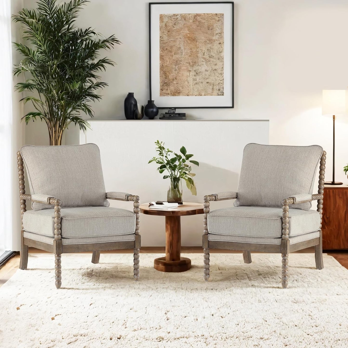 DUHOME Linen Spindle Chairs Set - Cozy Spring Cushion