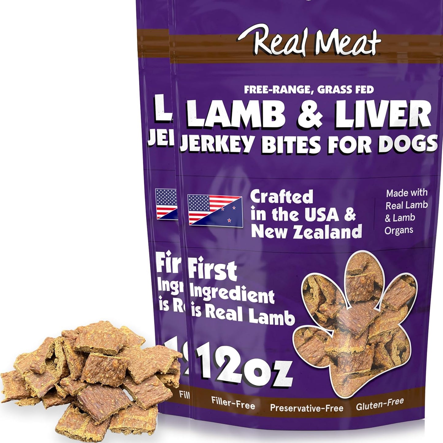 Real Meat Dog Treats - Bite-Sized Lamb & Liver Jerky for Dogs