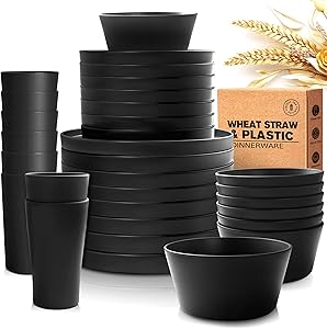 Teivio 32-Piece Kitchen Plastic Coupe Wheat Straw Dinnerware Set