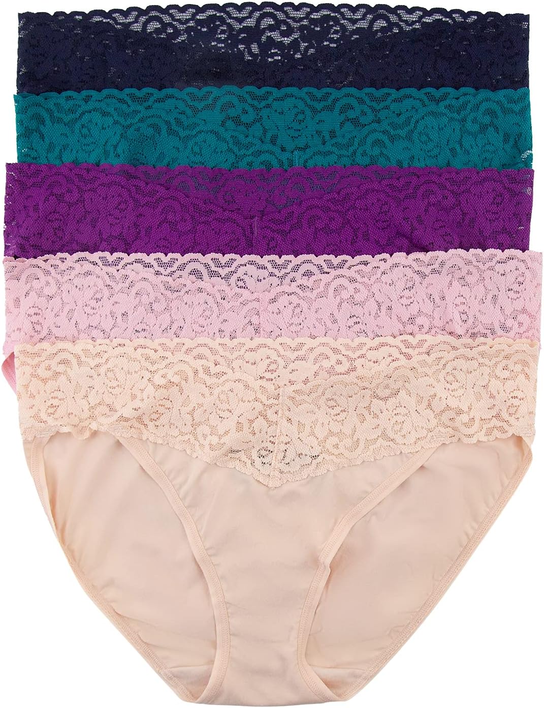 Felina Stretchy Lace Trimmed Bikini Underwear for Women - 5-Pack