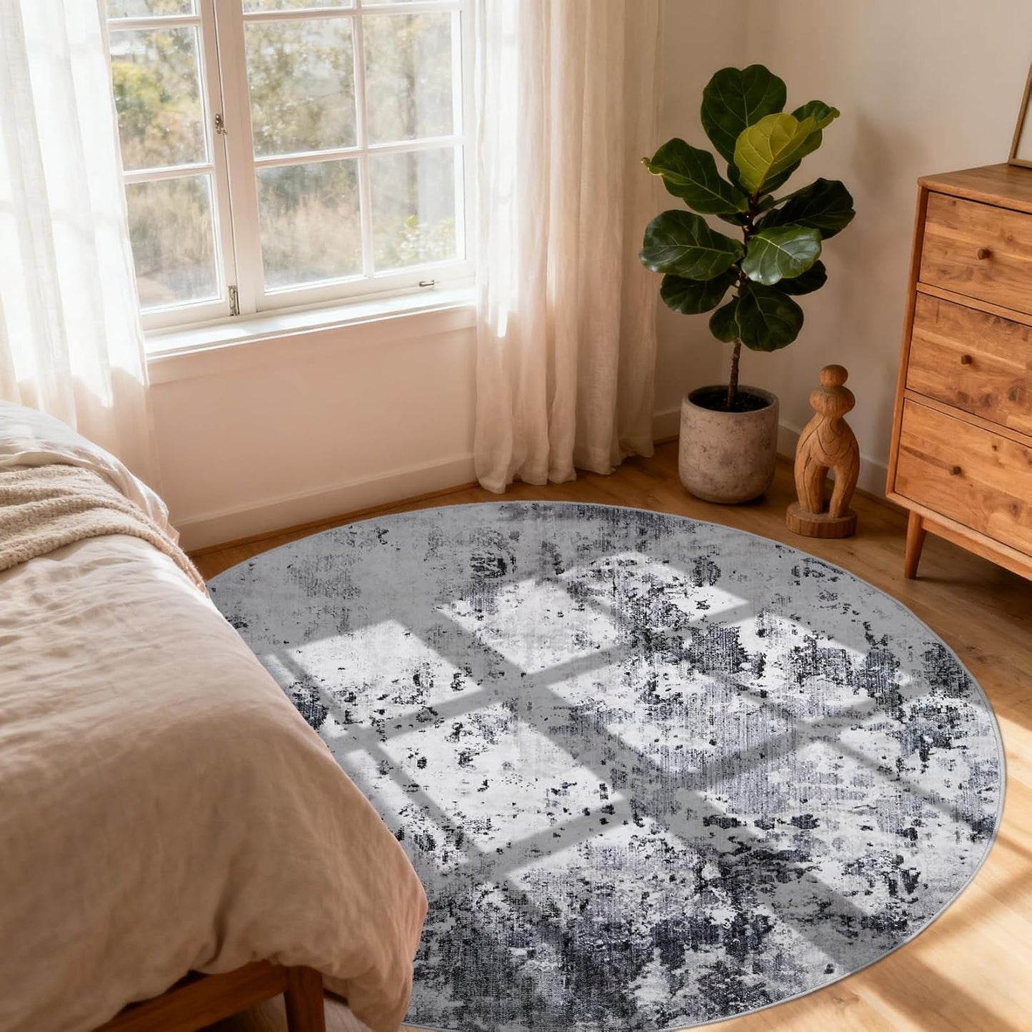 Modern Abstract 4x4 Round Area Rug for Living Room and Office