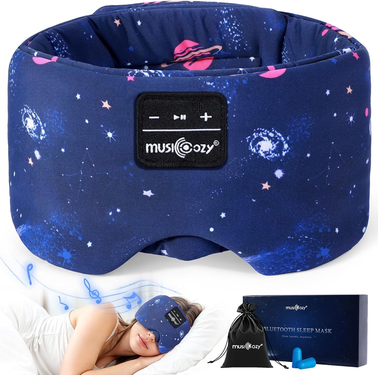 MUSICOZY Sleep Headphones Bluetooth Eye Mask for Total Darkness