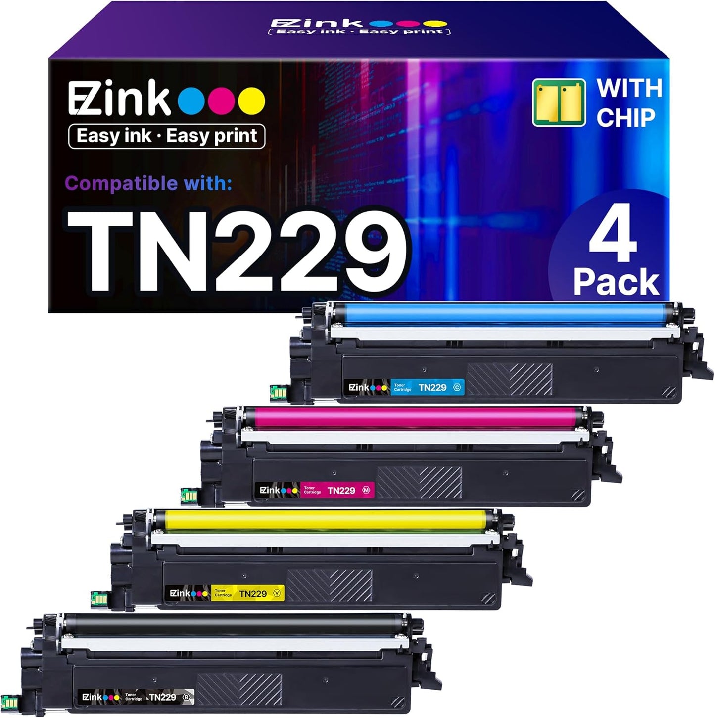 E-Z Ink Compatible TN229 Toner Cartridges 4 Pack High Yield