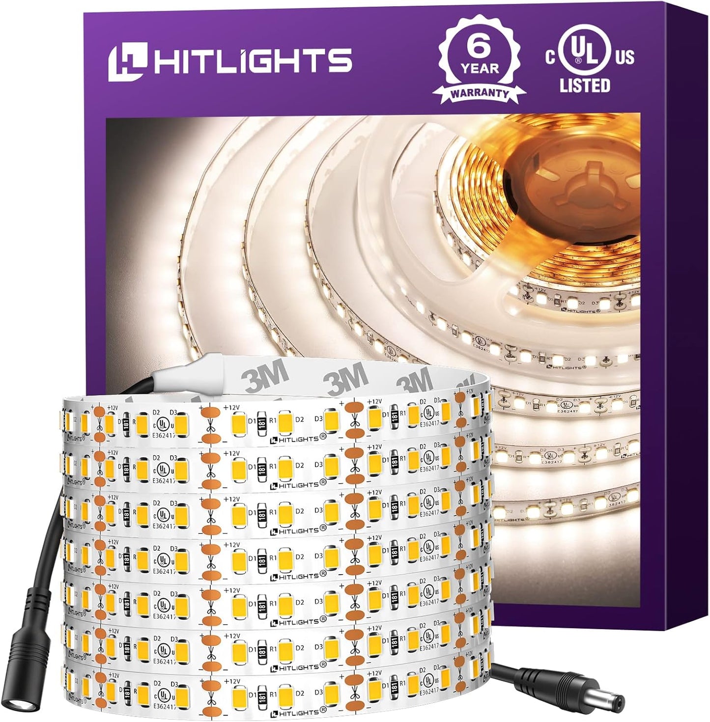 HitLights White LED Strip Lights 4000K - Flexible Dimmable Tape