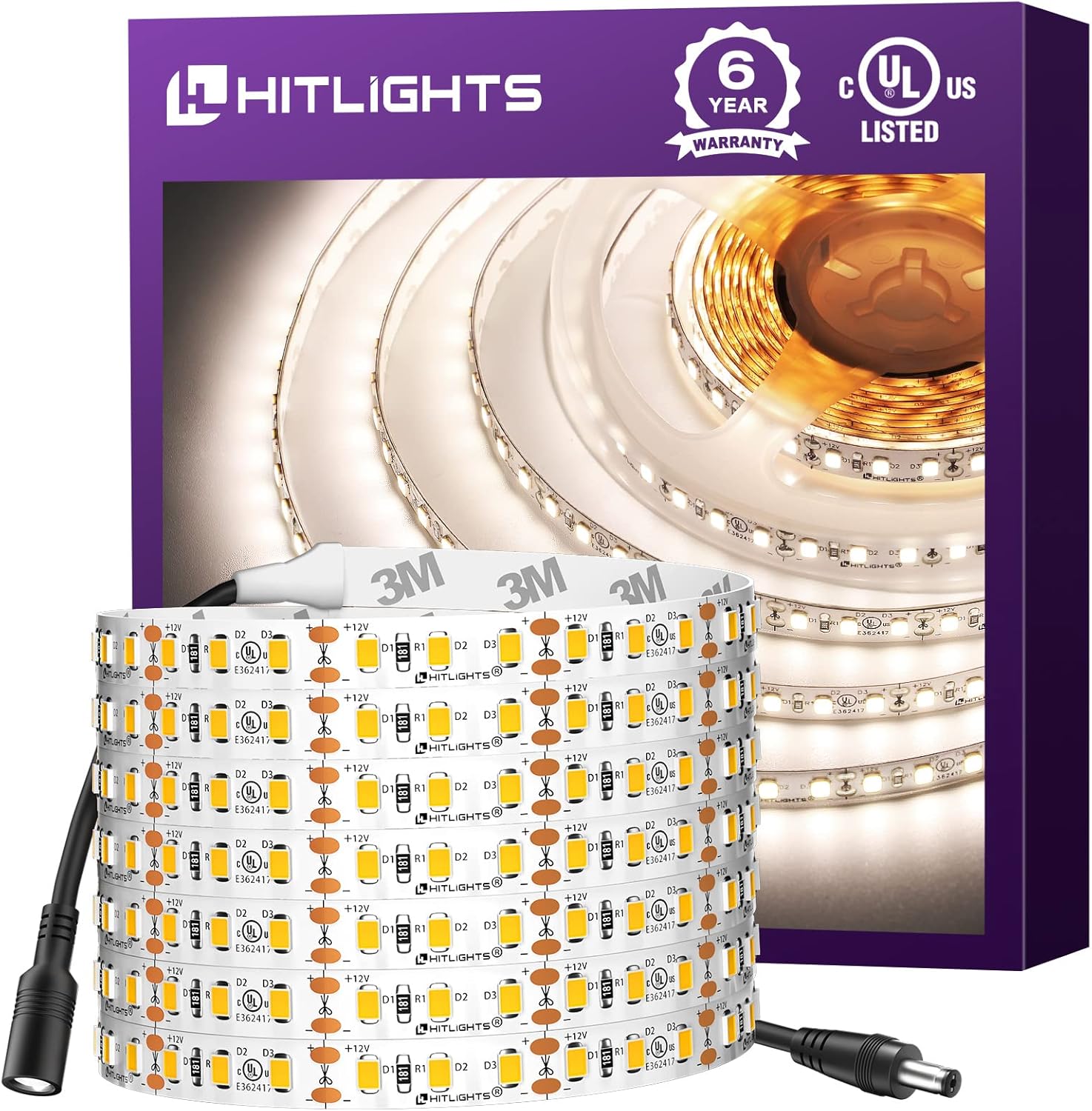 HitLights White LED Strip Lights 4000K - Flexible Dimmable Tape