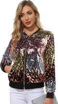 KANCY KOLE Womens Sequin Jacket with Pockets - Party Bomber Jacket