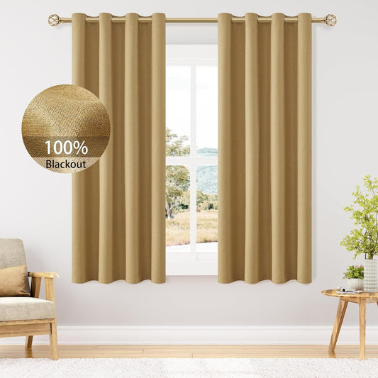 100% Blackout Mustard Yellow Curtains for Bedroom and Living Room