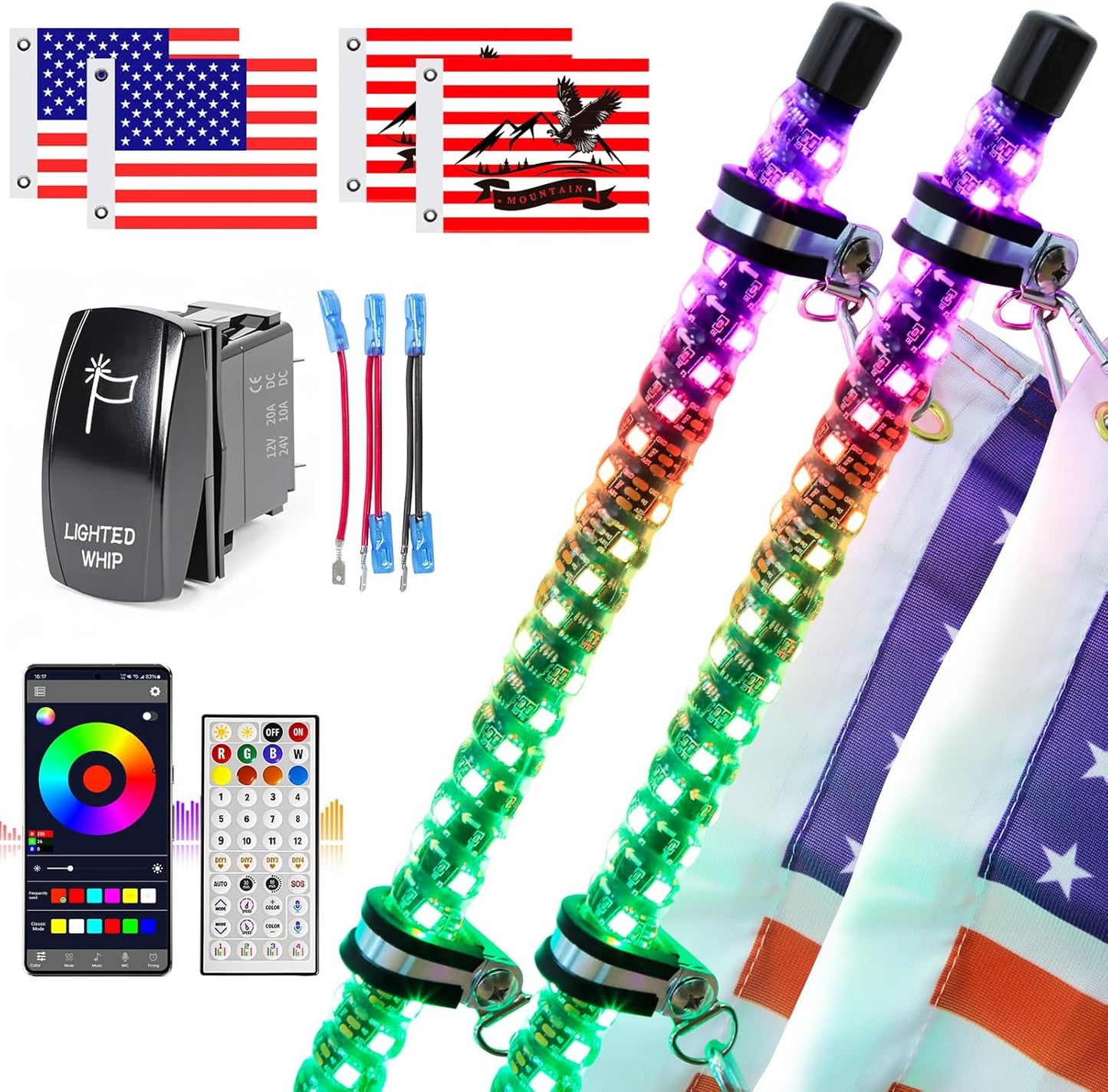 UNI-SHINE 2PCS 4FT LED Whip Lights for Offroad Vehicles