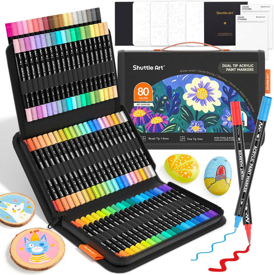 Shuttle Art 80 Colors Dual Tip Acrylic Paint Markers for Crafts