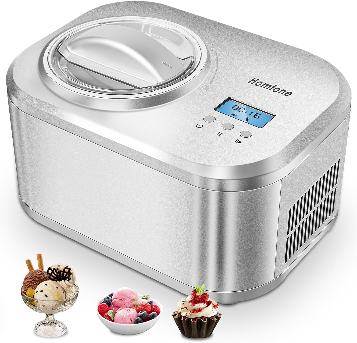 Homtone Ice Cream Maker with Built-in Compressor for Easy Treats