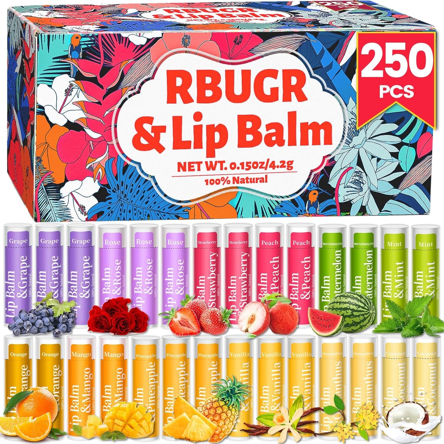 250 Pcs Lip Balm Bulk with 12 Fruit Flavors for All Occasions