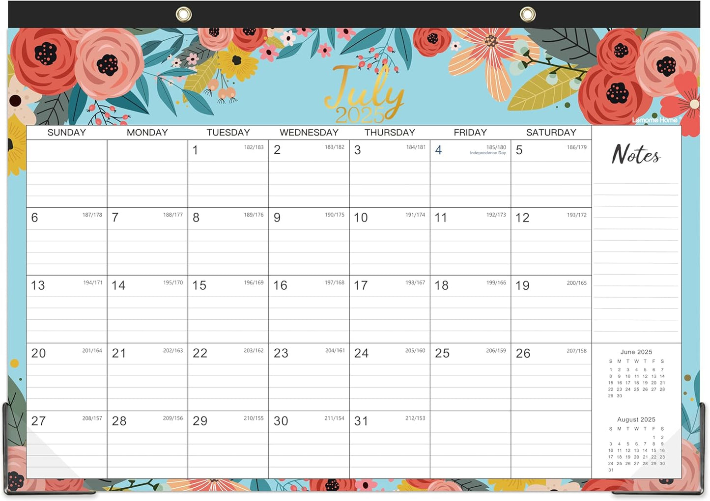 Large 2025-2026 Desk Calendar - 18 Month 2-in-1 Design, Blue Floral - Lemome Home