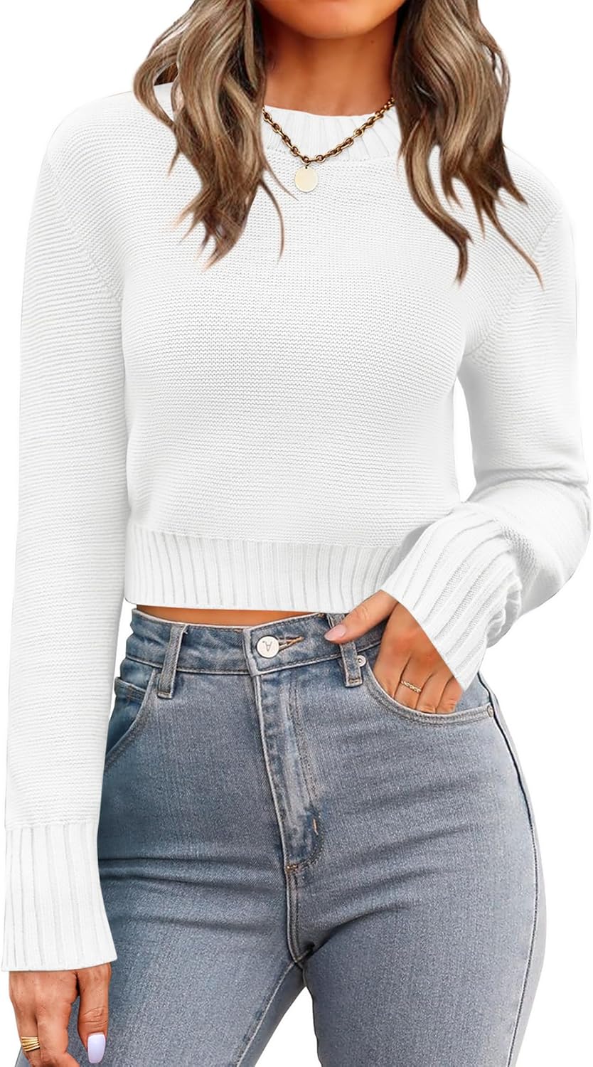 Trendy Long Sleeve Ribbed Knit Pullover Sweater for Women