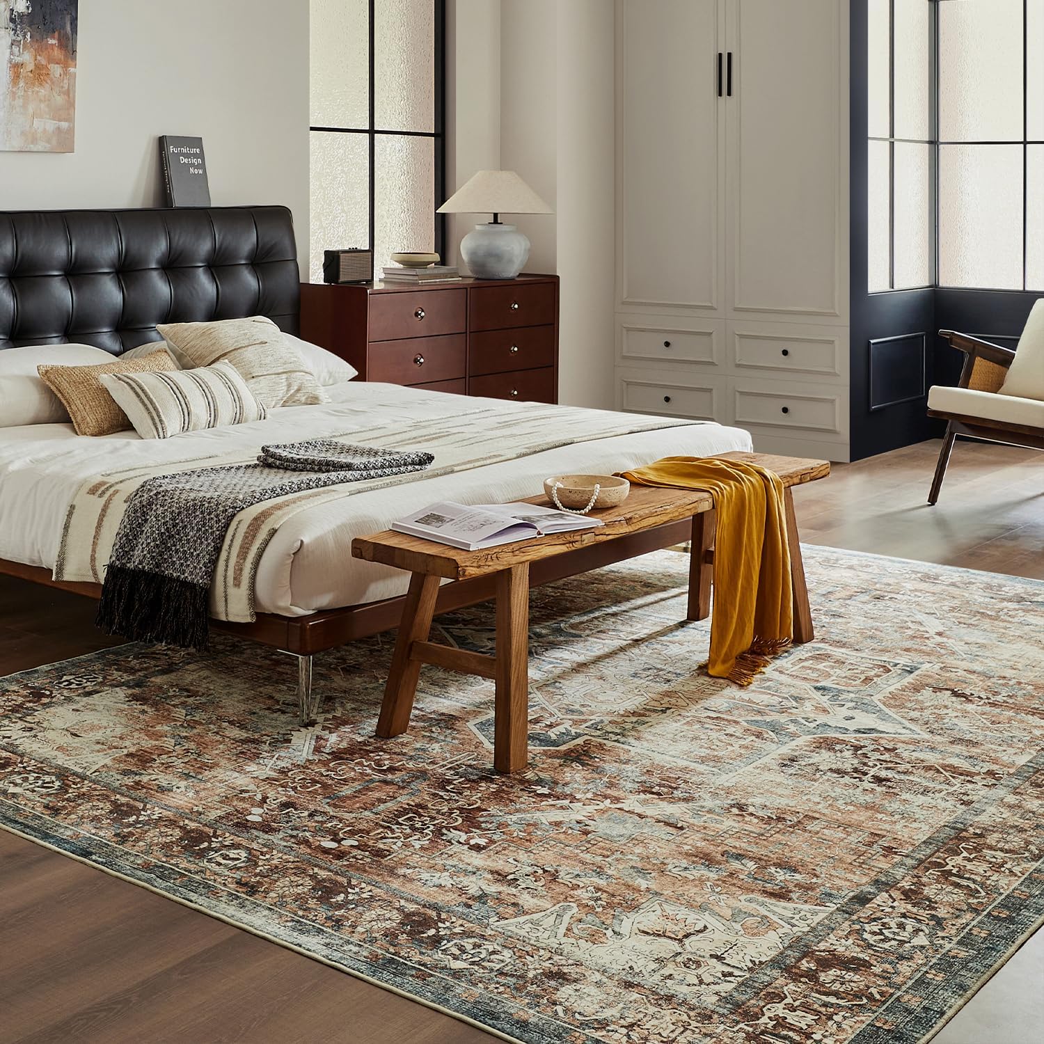 5x7 Washable Boho Rug - Stain Resistant Non-Skid Carpet
