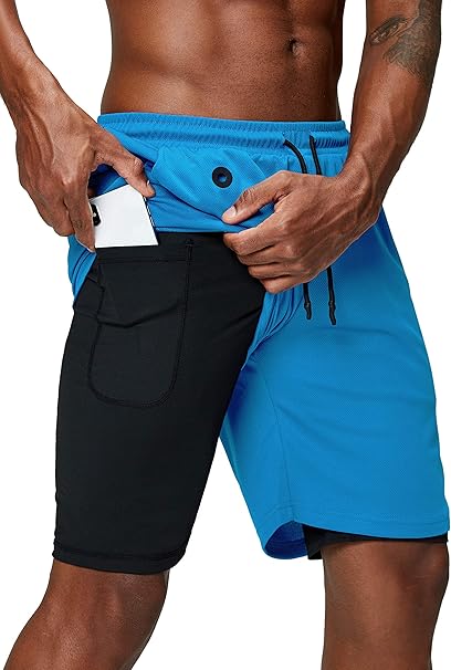 Pinkbomb Men's 2 in 1 Running Shorts for Gym and Workout