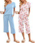 Women's Pajama Set 2 Pack Capri Sleepwear - Soft Comfortable Fit