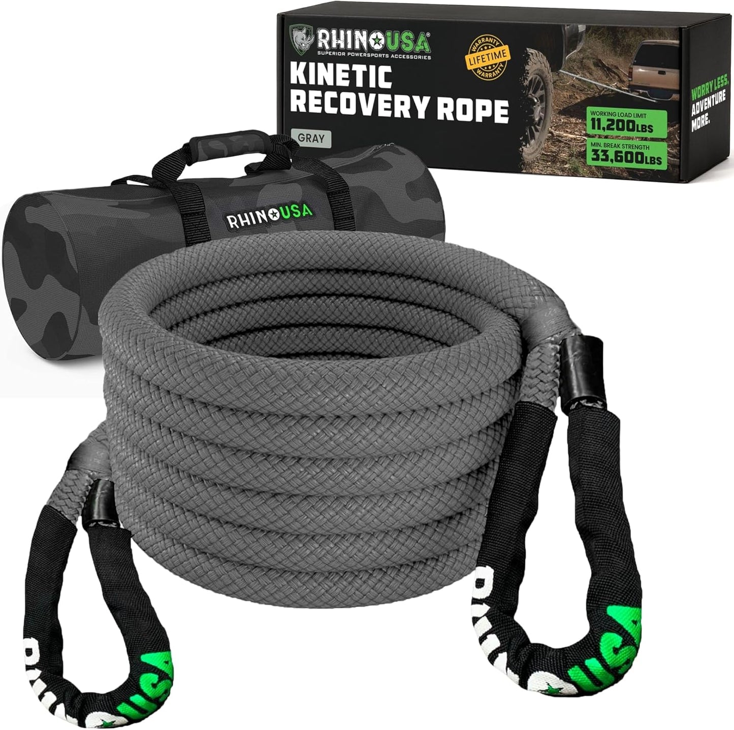 Rhino USA Kinetic Recovery Tow Rope for Heavy Duty Offroad Use