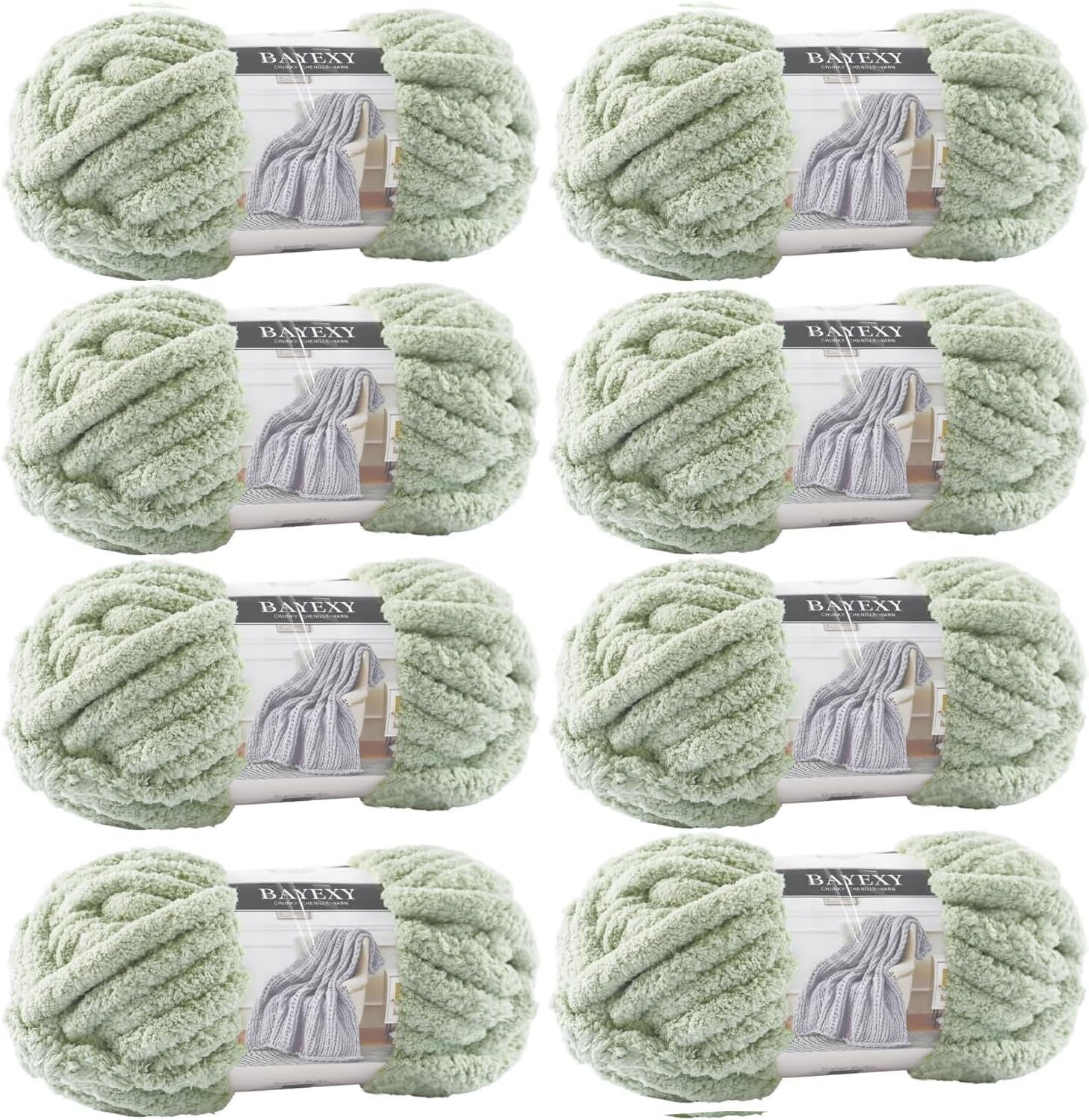 Chunky Chenille Yarn for Hand Knitting - Jumbo Pack in Sage Green