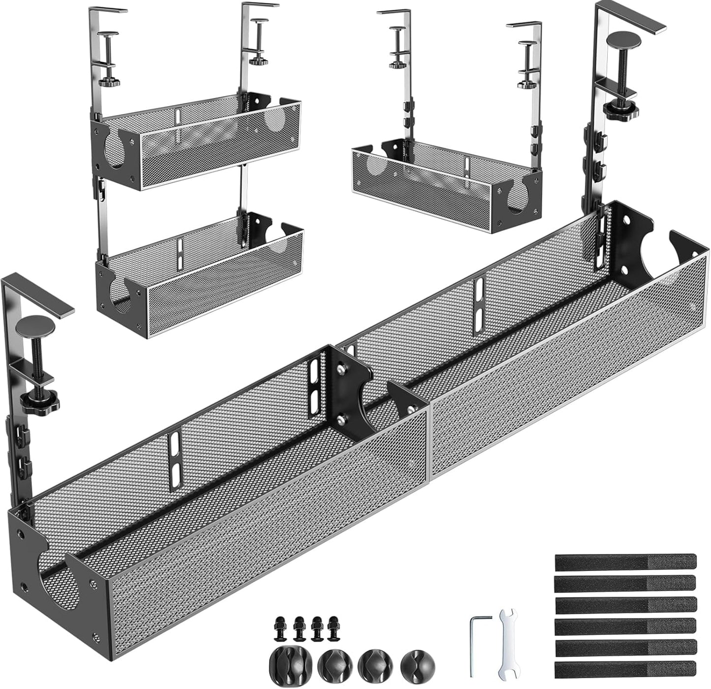 2-Pack Metal Cable Management Tray - Organize Under Desk