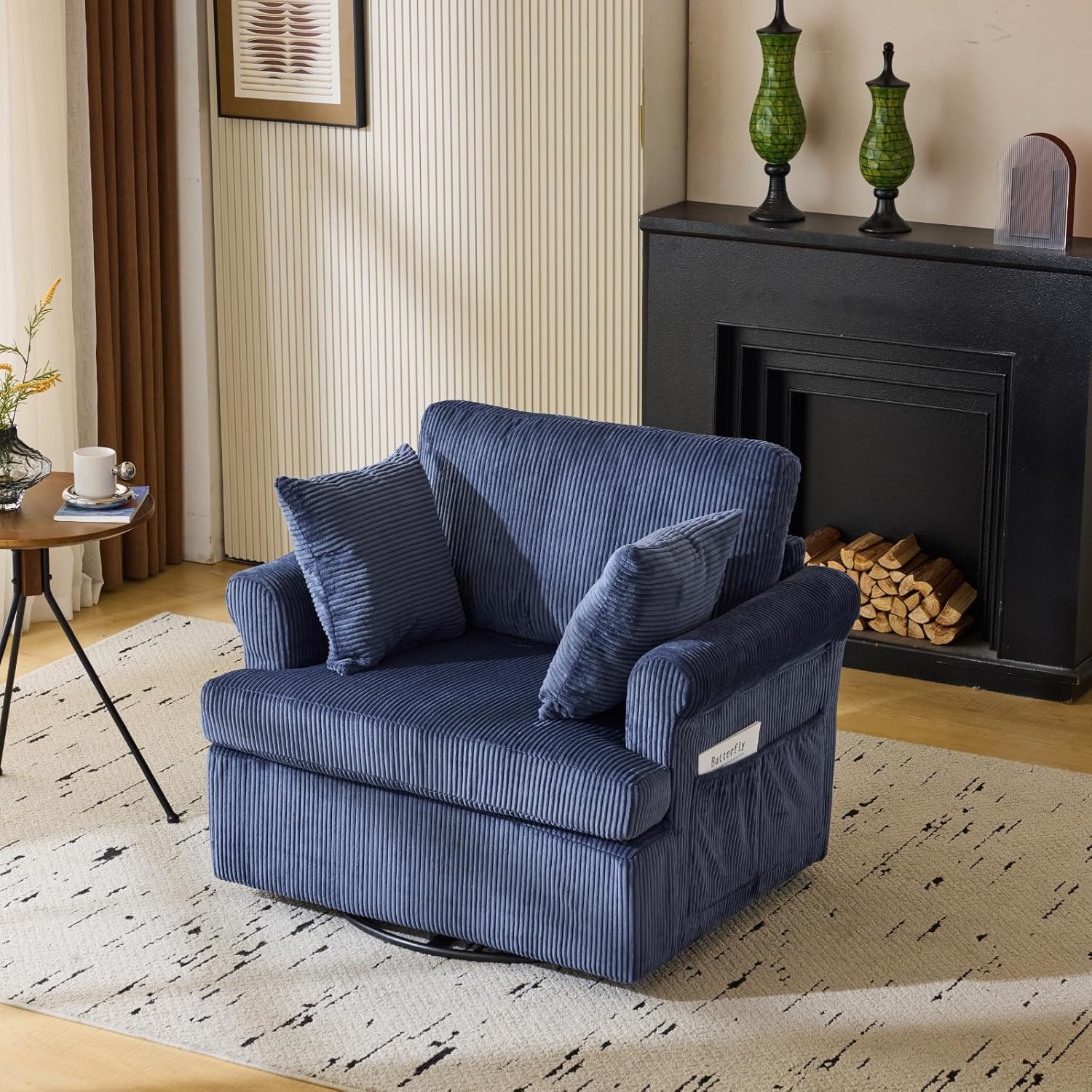 VINGLI Oversized Swivel Armchair with Pillows & Pockets