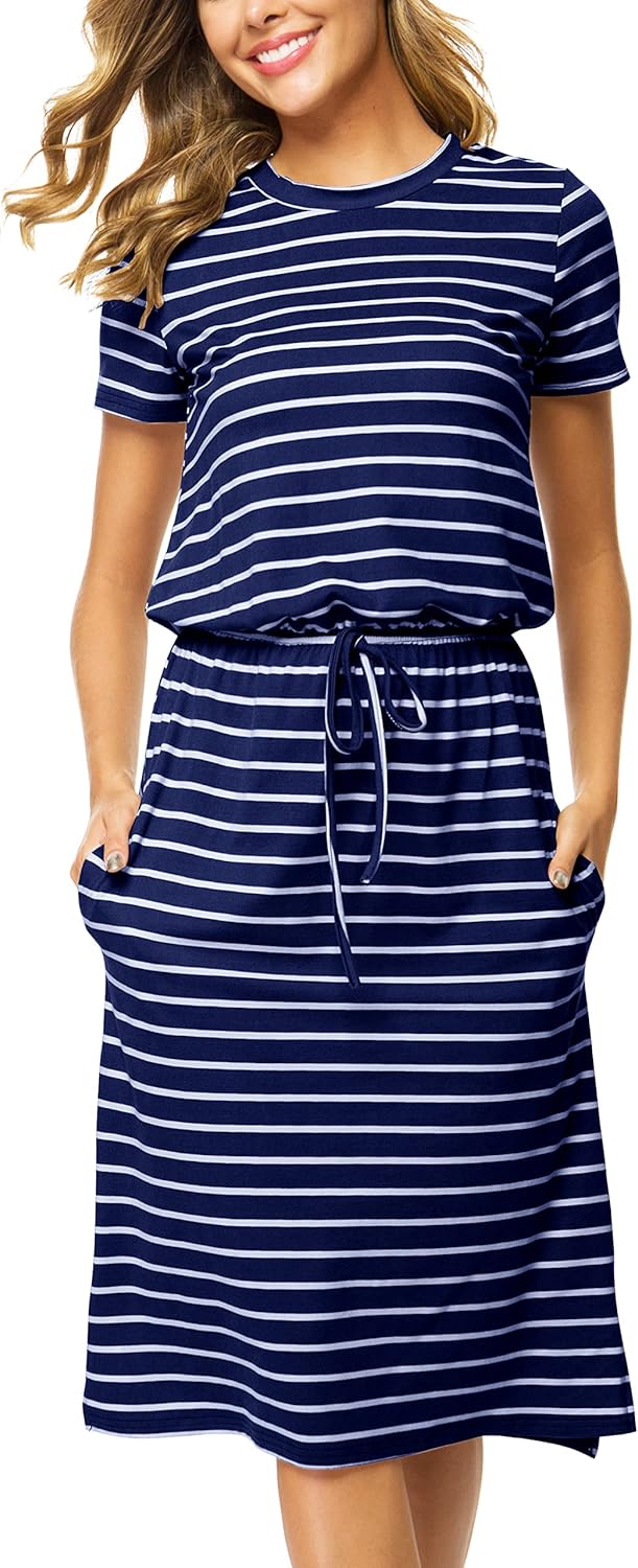 Womens Summer Hide Belly Knee Length Travel Dress for Comfort