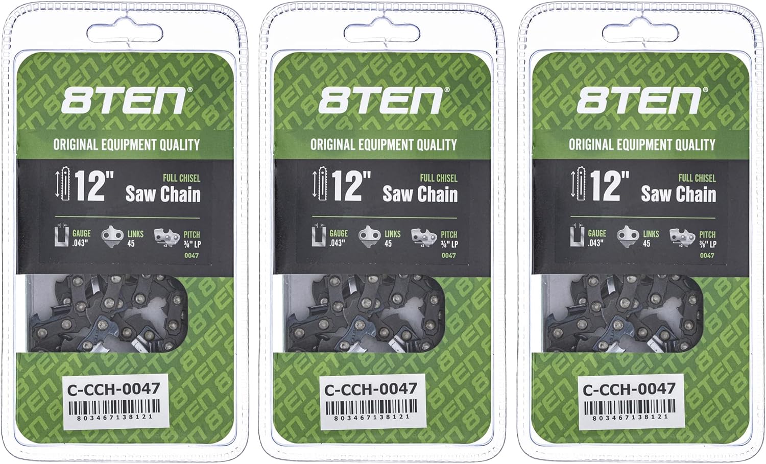 8TEN Full Chisel Chainsaw Chain 12 Inch for Echo and Husqvarna
