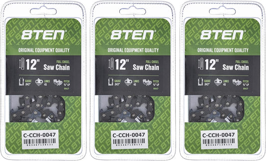 8TEN Full Chisel Chainsaw Chain 12 Inch for Echo and Husqvarna