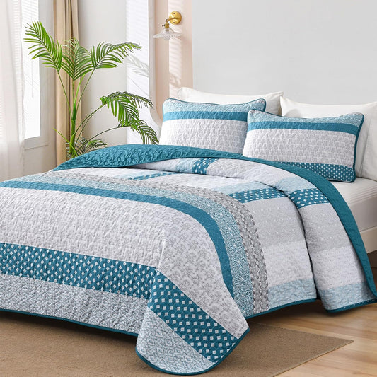 Bohemian Stripe Quilt Set King Size for Cozy Bedroom Decor