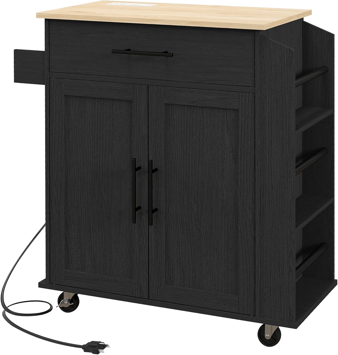 HOMCOM Rolling Kitchen Cart: Power Outlets, USB Ports