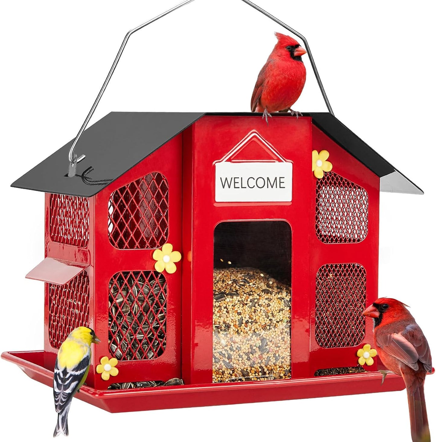 Kingsyard Metal Mesh Bird Feeders for Outdoors with Roof