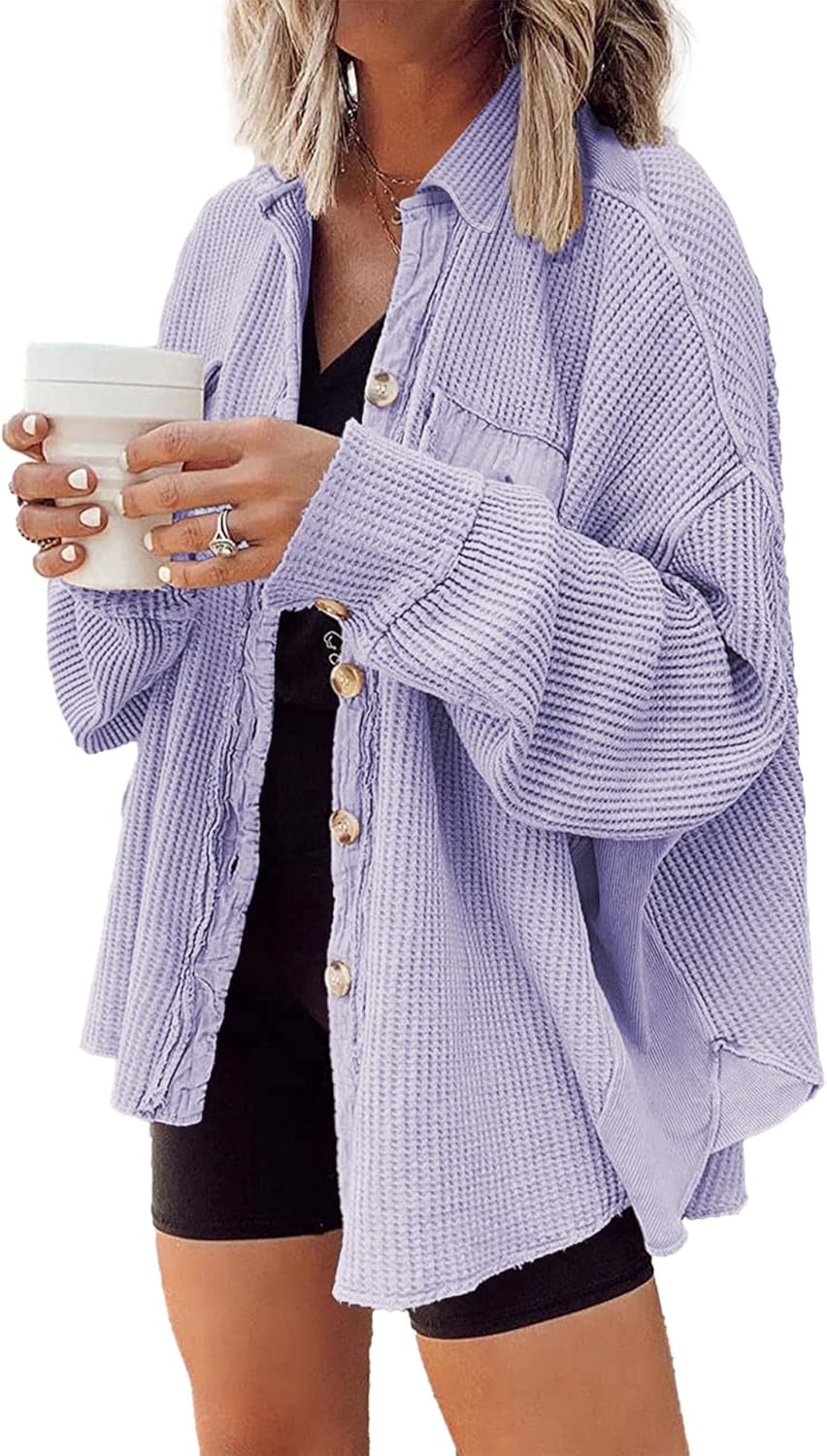 Waffle Knit Shacket for Women - Lightweight Oversized Style