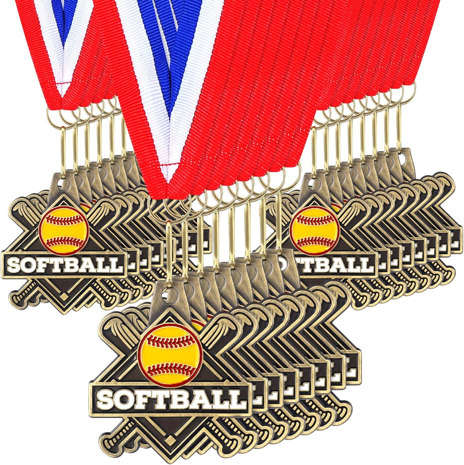 24 Pcs Award Medals Bulk Sports Medals with Neck Ribbons