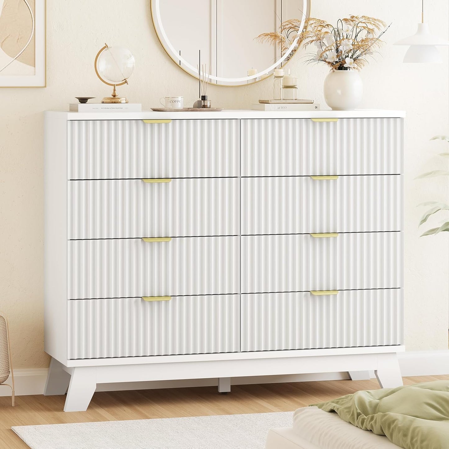 Fluted Dresser for Bedroom with 8 Drawers - Modern Storage