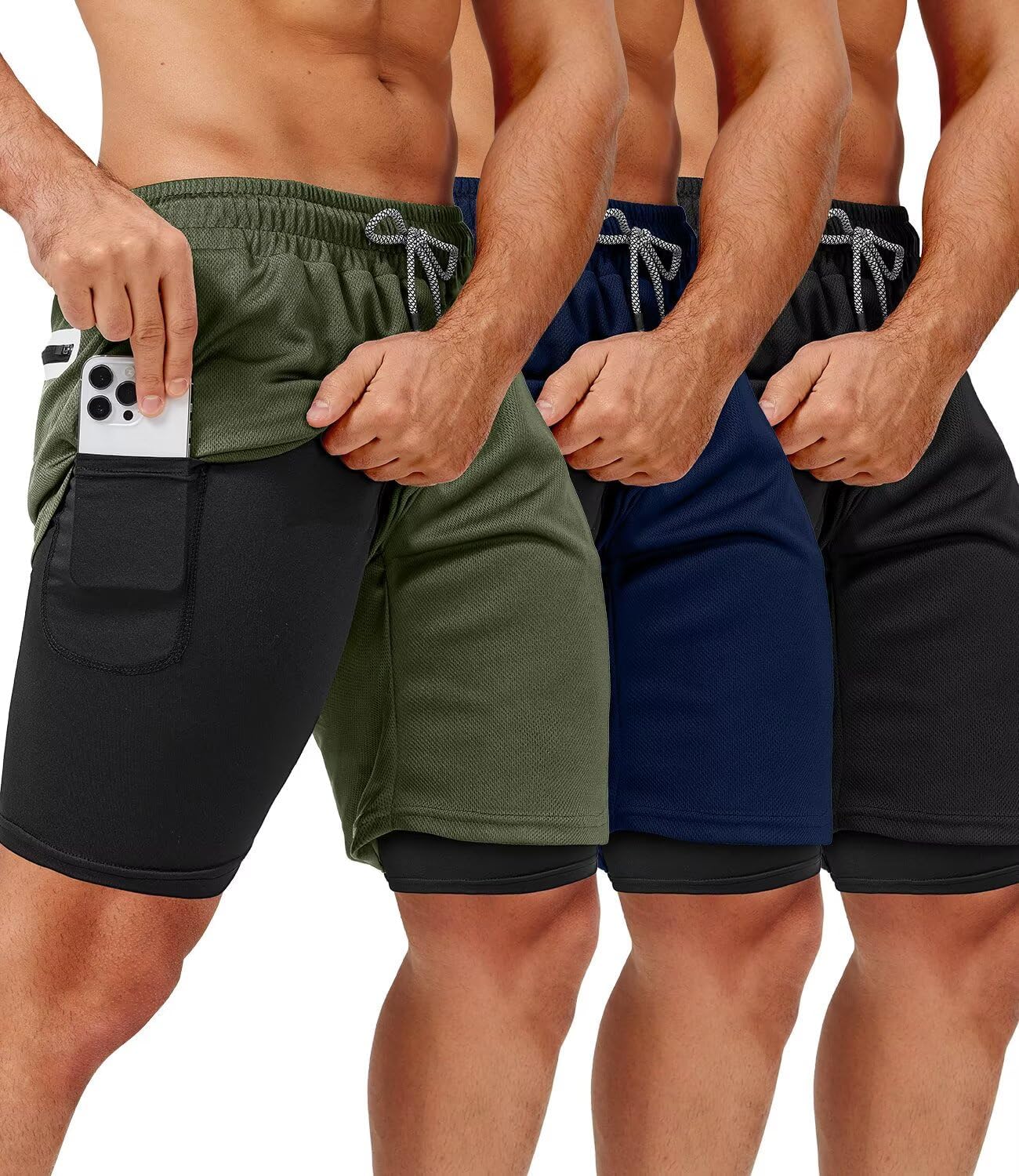 2 In 1 Gym Shorts for Men with Pockets and Towel Loop