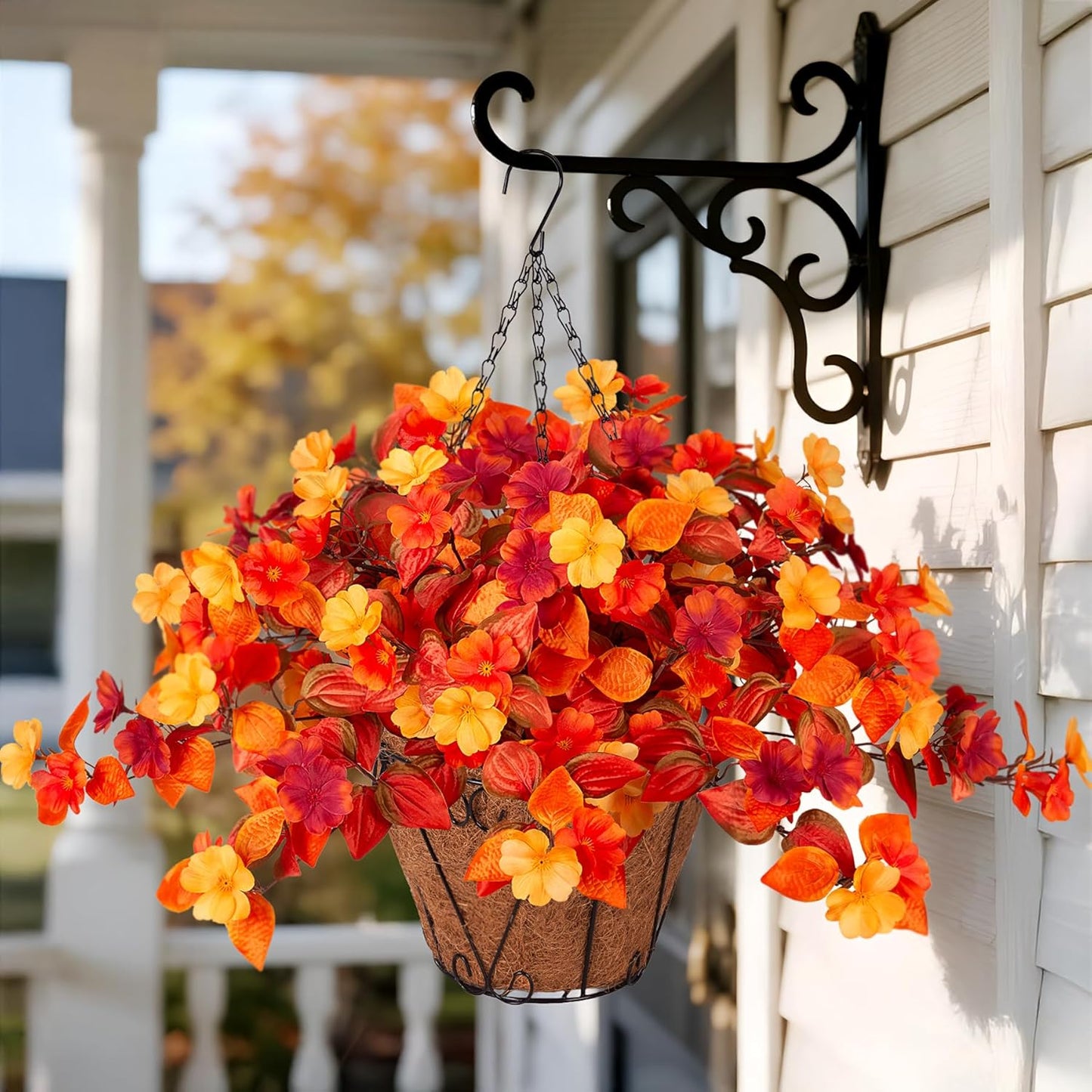 Hanging Artificial Fall Flowers Basket for Outdoor Decor 3PCS