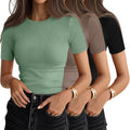 Ficerd Women's Ribbed T-Shirts 3 Pack - Soft Cotton Crewneck