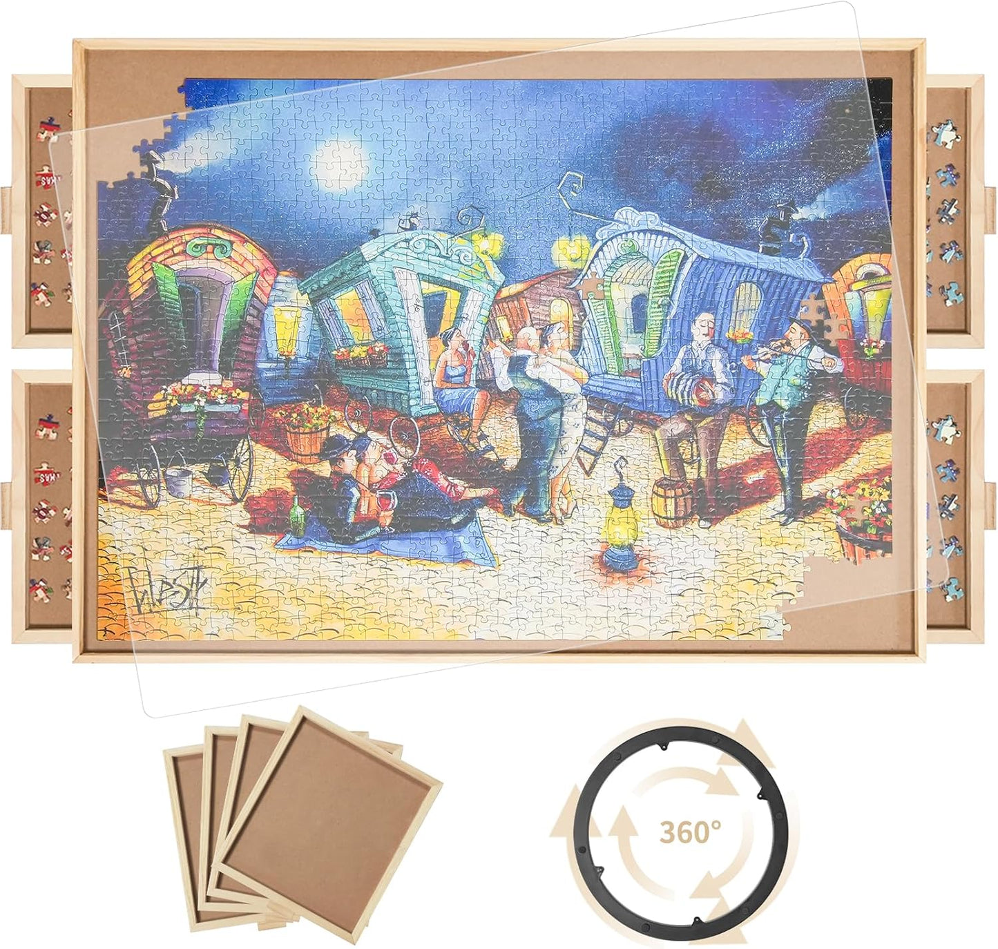 1000 Pieces Rotating Puzzle Board with 4 Drawers for Fun