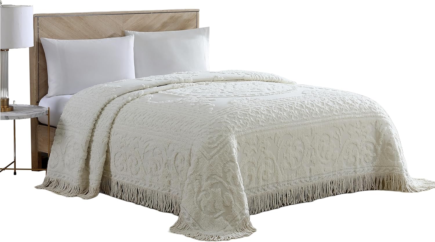 Medallion Chenille Bedspread King Size in Ivory for Vintage Charm