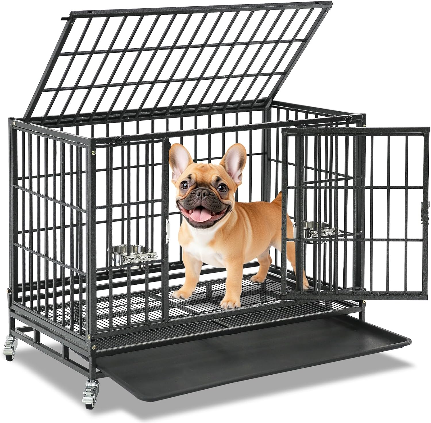 Homey Pet 37 Inch Stackable Heavy Duty Dog Crate for Small Dogs