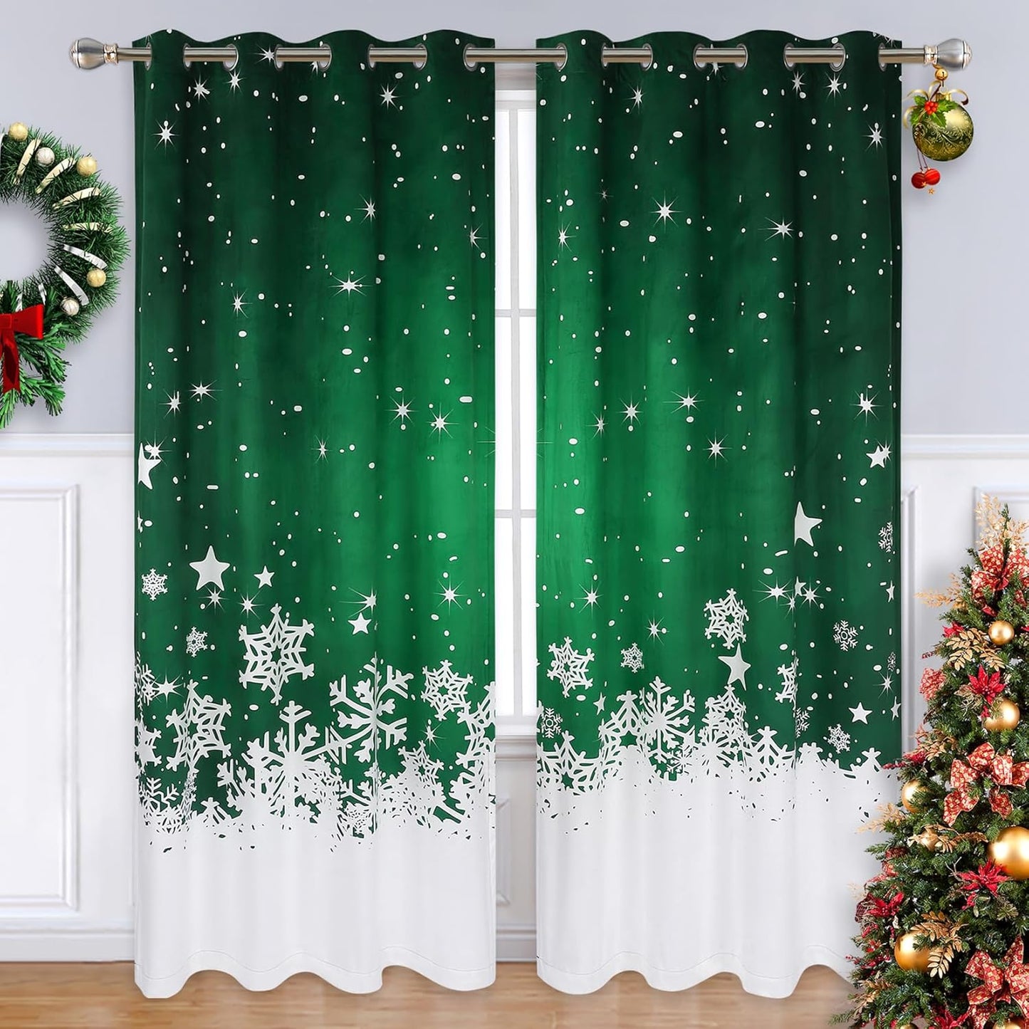 CAROMIO Christmas Curtains for Living Room - Velvet 63 Inch Panels