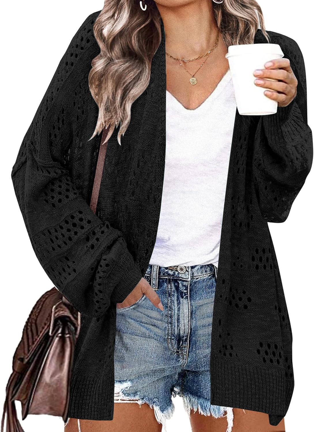 Plus Size Crochet Cardigan for Women - Boho Long Sleeve Style