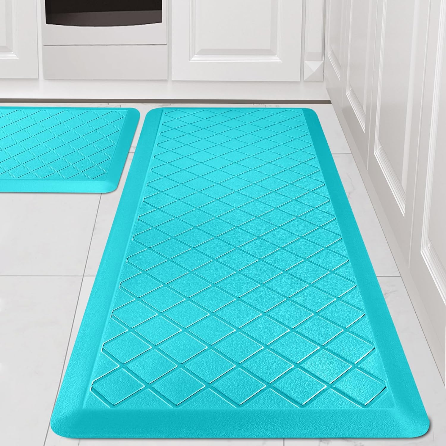 Cushioned Kitchen Mat Set for Anti Fatigue Comfort in Teal