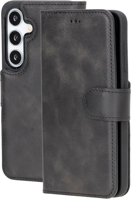 Genuine Premium Leather Handmade Wallet Case for Galaxy S25 Plus