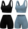 4 Piece Seamless Ribbed High Waist Yoga Shorts with Sports Bra Sets